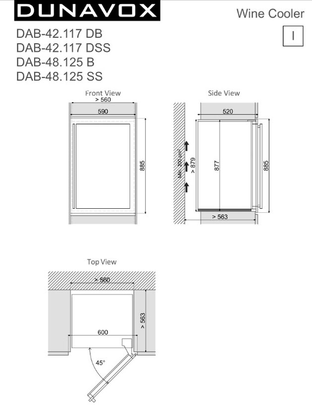 Встраиваемый винный холодильник Dunavox DAB-42.117DB